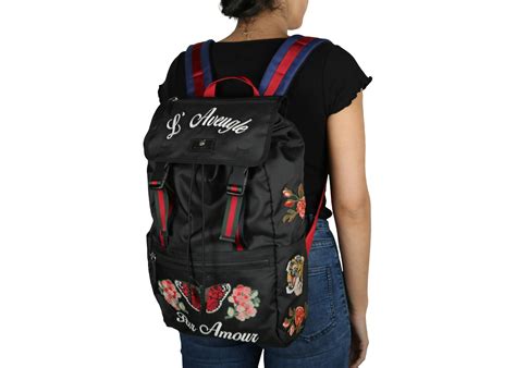 Gucci Backpack L'Aveugle Par Amour Embroidered Web Strap 